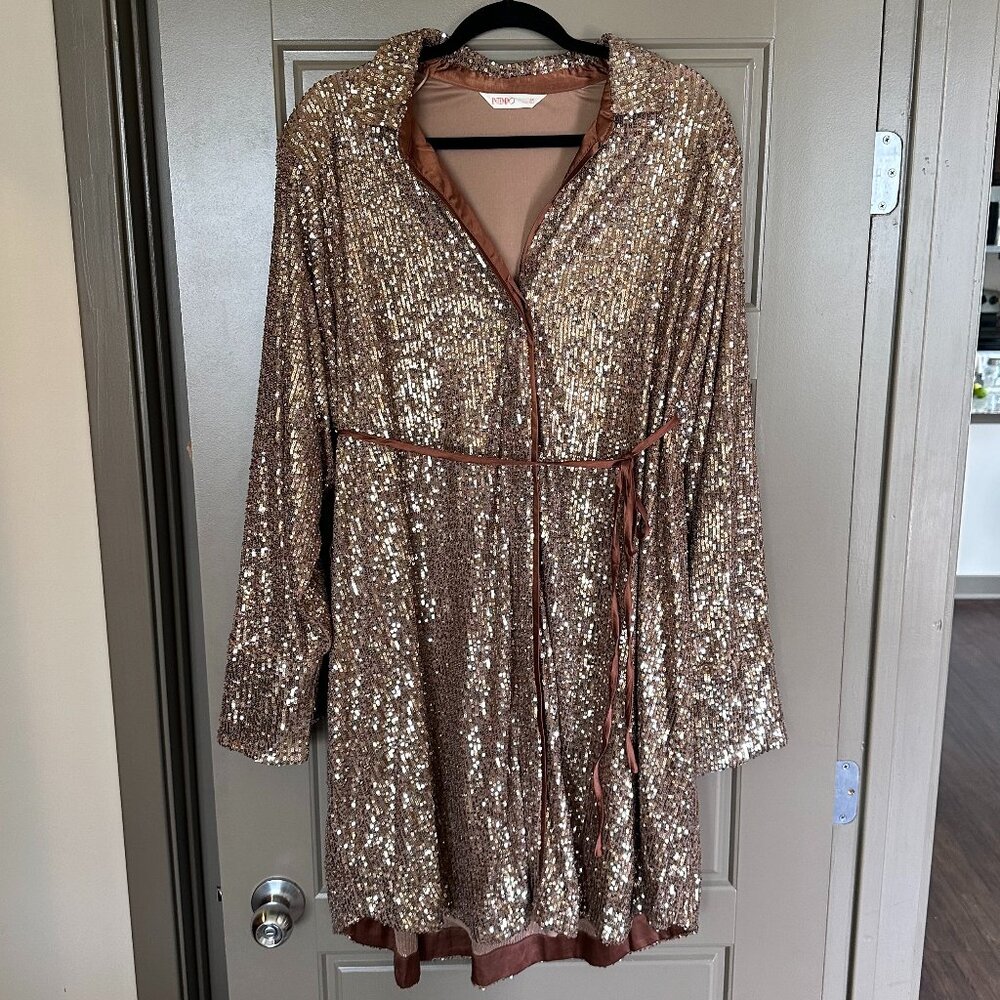 INTEMPO Sequin Button Down Shirt Dress